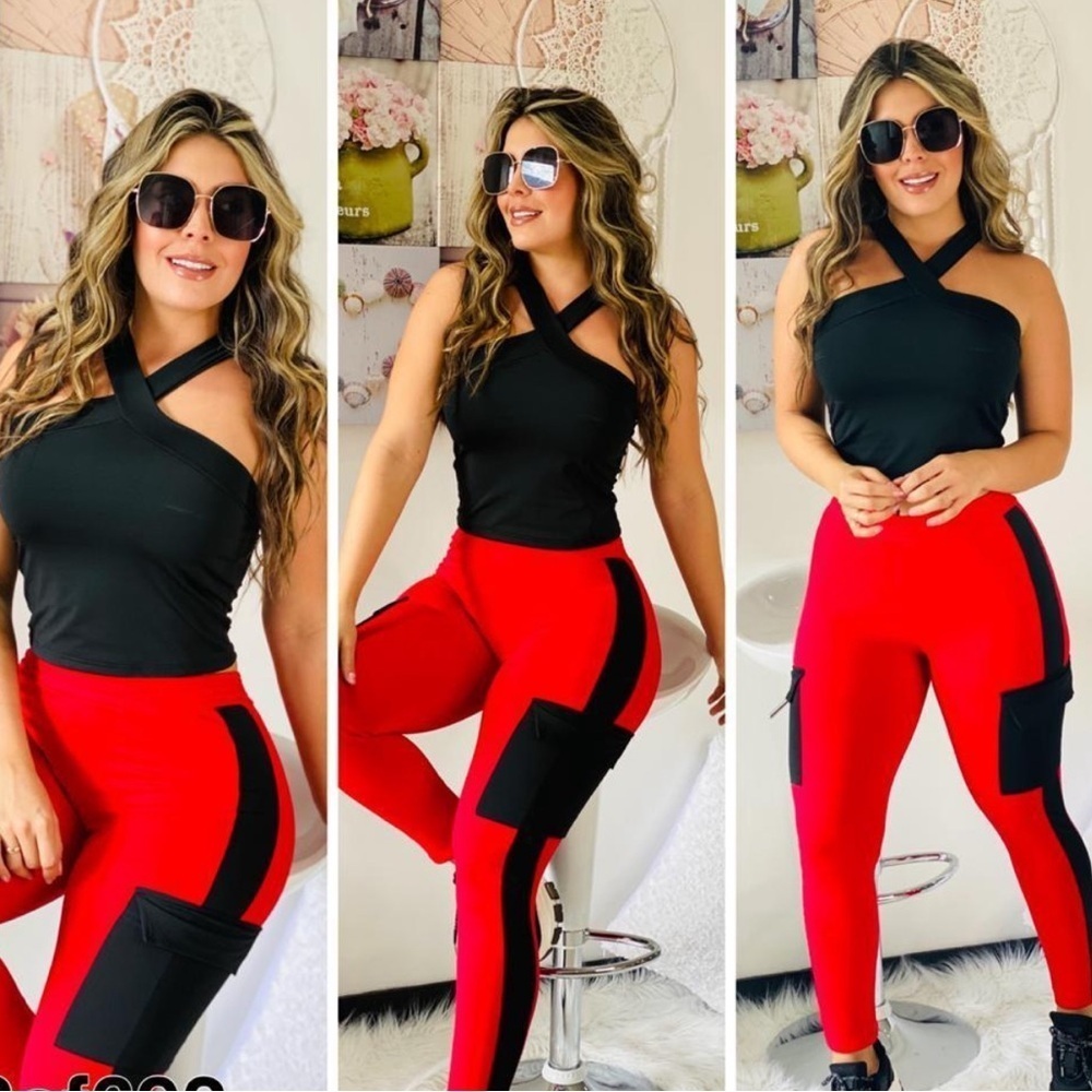 Red and black legging‎ set nwt